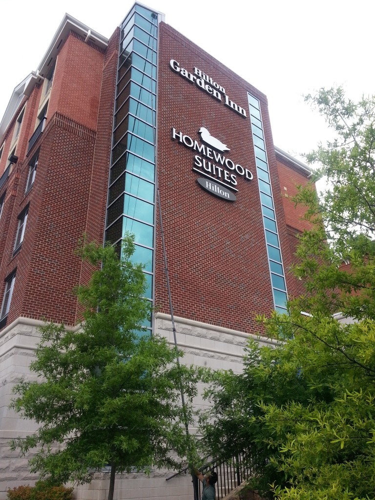 6 Story Window Cleaning at the Hilton Garden Inn and Homewood Suites in Gaithersburg Maryland